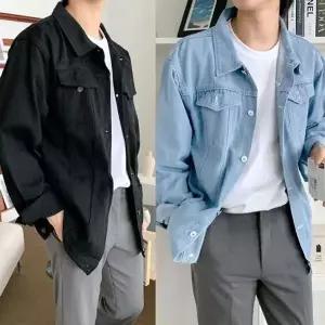 [골드스마일]데님 트러커 재킷 남자 간절기 오버핏 청자켓 아 GWM 블랙자켓
