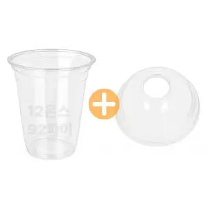 350ml 아이스컵 투명컵 일회용커피컵 돔뚜껑(SJH) 세트 12온스 92파이 100개입