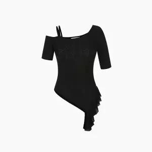 [에고이스트][BLUE LABEL] 레터링 언밸런스 원숄더 반팔티셔츠 ES2OTH14