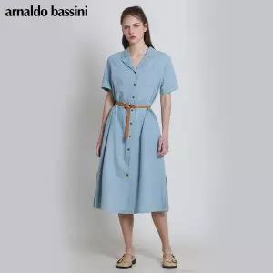 [아날도바시니(ARNALDO BASSINI)] (벨트) 사이드포켓 청 카라 원피스 (택가격: 118000원)