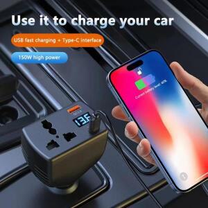150W USB 차량용 충전기 파워 인버터 C타입 디지털 디스플레이 휴대폰 어댑터 12V 24V to AC 220V  시거잭