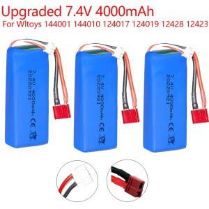 Wltoys용 7.4V 4000mAh Lipo 배터리 144001 12428 RC 자동차 보트 부품용 업그레이드된 충전식