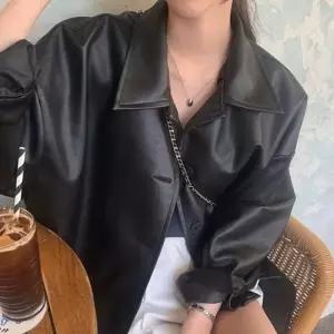 여성 카라넥 라이더 자켓 레더점퍼 오버핏 바이크