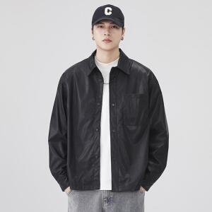 남성 빈티지 터틀넥 가죽 코트 가을 캐주얼 라이더 재킷