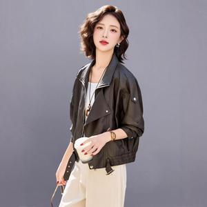 여성 쇼트 양가죽 코트 봄 빈티지 라이더 재킷