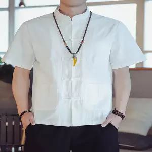 셔츠 마 남방 반팔 여름 남자 남성 고급 면과 린넨 리넨 혼방 복고풍 당나라 정장 스타일 여름철 루즈핏 빅