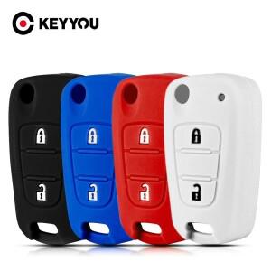 KEYYOU For Hyundai Verna Kia Picanto 실리콘 2 버튼 고무 키 케이스 홀더 쉘 커버 원격 체인 보호
