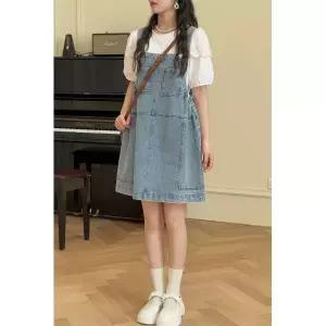 부자네 멜빵청치마 여름 데님 포켓 트렌디 미니 드레스