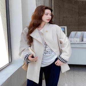 여성 원 버튼 케이프 트렌치코트 슬림핏 코트 빈티지 체크 하프 A