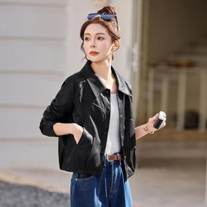 여성 터틀넥 가죽 재킷 봄 패션 슬림핏 쇼트 코트
