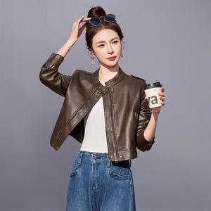 여성 쇼트 차이나 PU가죽 코트 봄 쿨링 빈티지 라이더 재킷