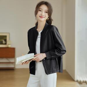 여성 빈티지 라운드 숏 가죽 재킷 봄가을 빅사이즈 커피색 PU가죽 점퍼
