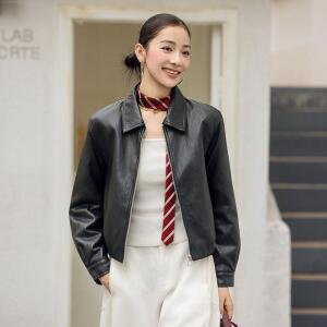 여성 봄 가을 쇼트 양가죽 재킷 패딩 라이더 스타일 코트