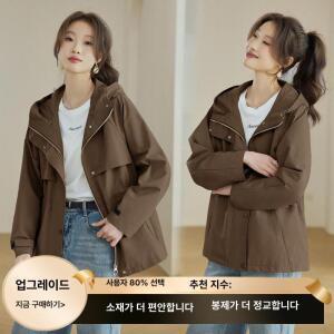 여성 통근풍 후드 트렌치코트 봄 하프 기장 캐주얼 스트링 날씬해 보이기