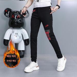 모두팜 남성 실사 촬영 트렌드 자수 패치 기모 청바지 면탄 MOC
