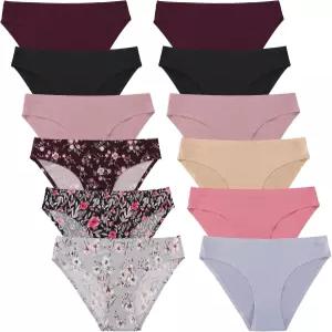 FINETOO 12팩 여성 심리스 속옷 노쇼 치키 팬티 인비저블 브 소프트 스트레치 비키니 힙스터 XS-XL