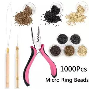 Hair Extensions Tools Kit 1000pcs Nano Copper Rings Extension Tool for Women Feather Wig