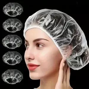 머리 염색 목욕 및 세척을 위한 일회용 샤워 캡 50/100개 탄력 있는 개구부가 투명 방수 호텔 미용 특수
