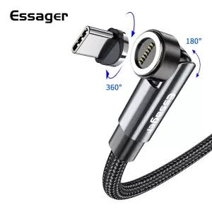 Essager 고속 충전 마그네틱 USB C 타입 케이블 샤오미 자석 충전기 전화 데이터 와이어 코드 2M 540 회전