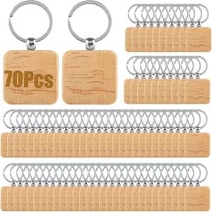 야요드 70피스 우드 열쇠고리 블랭크 달린 사각 나무 벌크 DIY 공예품용 태그 각인 선물