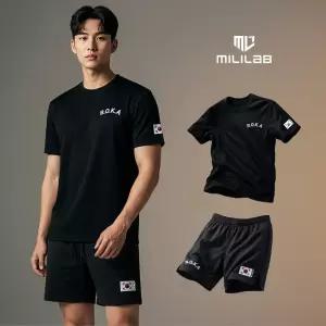 밀리랩 ROKA 로카티 반팔티 반바지 세트 검정 쿨론 기능성 군인 훈련소 운동복