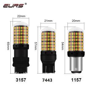 LED 7443 3157 전구 캔버스 브레이크 조명 Bay15d P21/5W 화이트 앰버 듀얼 컬러 12V P21w 168smd 신호 램