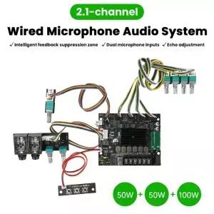 2.1 채널 블루투스 가라오케 앰프 보드 50W+50W+100W HiFi 서브우퍼 오디오 모듈 듀얼 마이크 에코 컨트롤