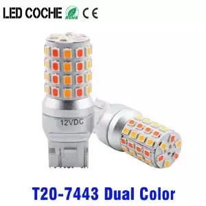 2PCS 듀얼 컬러 T20 LED 7443 W21/5W 전구 자동차 DRL 회전 신호 램프 자동 조명 스위치