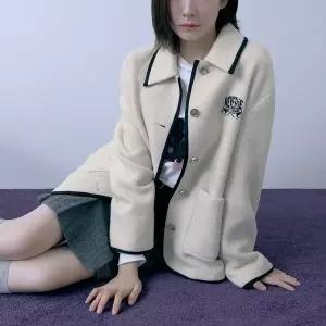 [ZOOC]알파카 블렌디드 니트 배색 하프 자켓 Z254MSG714