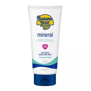 바나나 보트 미네랄 자외선 차단제 SPF 50 로션 5Fl Oz 산화 아연 차단 비치 에센셜 선블록