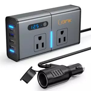 200W 7-in-1 자동차 파워 인버터 DC 12V ~ 110V AC, PD 27W USB-C 및 QC 3.0, 차량용 듀얼 AC 콘센트 플러그 어댑터, LED 전압 디스플레이,
