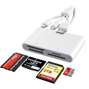 메모리 스틱 프로 듀오 어댑터 - 트리플 라이트닝 /USB-C /USB-A를 지원하는 4-IN-1 멀티 카드 리더기 /MICRO SD /MS /XD- 픽처 카드 소니 사이버샷 (폰 /안드로이드 /PC)