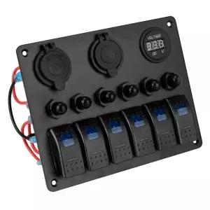 6 갱 로커 스위치 패널 자동차 해양 보트 회로 LED 차단기 듀얼 USB 포트 DC 12V/24V 디지털 전압계 방수