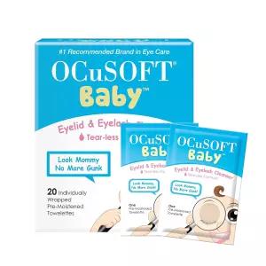 OCuSOFT 베이비 눈꺼풀 및 속눈썹 클렌저 미리 촉촉해진 토울렛 화이트/블루 20 카운트