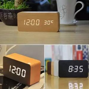 LED 무소음 우드 탁상시계 탁상용 디지털 전자 시계 온도 알람 미니 인테리어