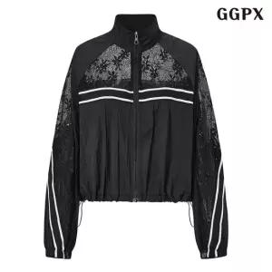 [GGPX] 플라워 배색 스트링 하이넥 집업 자켓 (GQBJK009D)