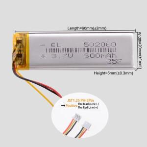 JST1.25 3P 602060 3.7V 800mAh 리튬 이온 리포 폴리머 배터리