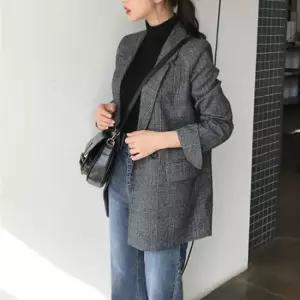 친절한탄씨 클래식 체크 패턴 모던 여성 자켓 포인트 스타일링 여자체크자켓 체크마이 체크자켓