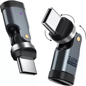 USB C 90도 어댑터 2팩 240W PD USBC 직각 커넥터 360 및 180 회전 가능한 17/16/15 갤럭시 태블릿