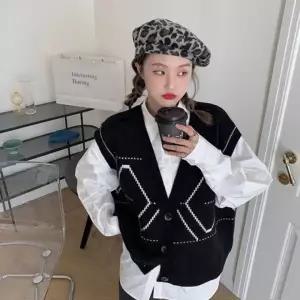 여성 아가일 니트 데일리 여성베스트 브이넥 패턴 조끼 캐쥬얼 베스트