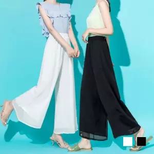 블랙 화이트 와이드팬츠 쉬폰 쿨바지 여름 팬츠 차르르바지 여성 루즈핏