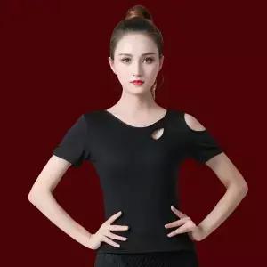 여성용 삼바 탱고 라틴 티셔츠 코스튬 슬림핏 댄스 상의 성인 판타지 탑 스탠다드 여성복