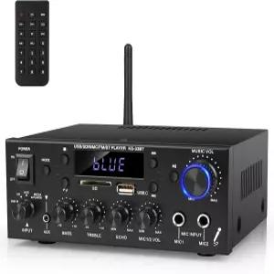 로믹타 스테레오 오디오 앰프 FM 에코 AUX USB SD MIC 입력 기능이 있는 2채널 500W 블루투스 5.0 홈