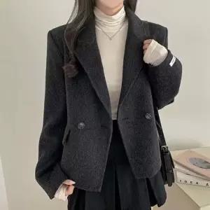 친절한탄씨 더블버튼 모직코트 소매끝 택 직장인 스타일리쉬 여성코트 여성가을코트 벨티드롱코트