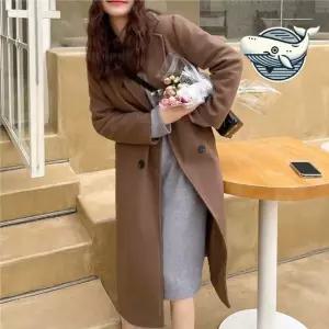 친절한탄씨 따뜻한 겨울 롱코트 더블버튼 여성용 체형 보정 여성가을코트 벨티드롱코트 모직코트