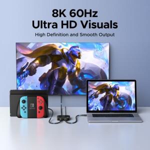 UGREEN HDMI 2.1 스위치 8K 60Hz 2 in 1 out 수동 버튼 제어 USB C HDR CEC 3D PS5 Xbox TV 모니터 프로젝