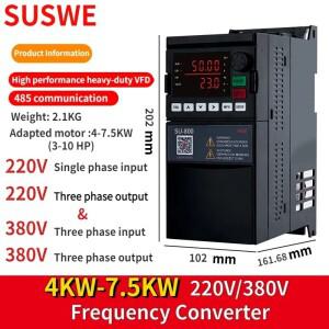 SUSWE SU800 VFD 4KW/5.5KW/7.5 KW 220V/380V 주파수 변환기 RS485 인버터 3 상 출력 속도 컨트롤러