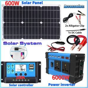 올인원 6000W 태양광 발전기: 패널 + MPPT 컨트롤러 & 듀얼 전압 인버터 (110V/220V) 가정용 RV 캠핑용