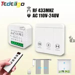 433 MHz RF 커튼 스위치 모듈 전동 롤러 셔터 블라인드 모터 용 무선 리모콘이있는 AC 220V 10A 컨트롤러