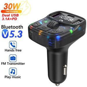 블루투스 5.3 MP3 플레이어 자동차 오디오 충전기 FM 송신기 듀얼 USB 3.1A PD 30W 스마트폰 용